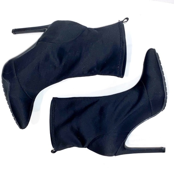 Charlotte Russe Black Pointed Toe Sock Boots Reflective Stripe Rubber Soles Sz 9 - Picture 4 of 11